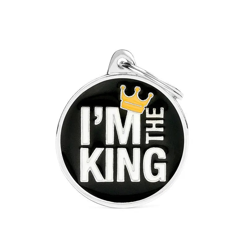 Navnetegn cirkel I´M THE KING big 3,93x3,17 cm sort/sølv