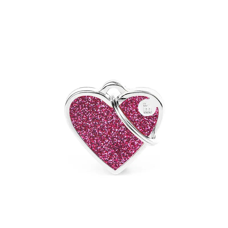 Navnetegn hjerte Glitter small 2,8x2,5 cm pink